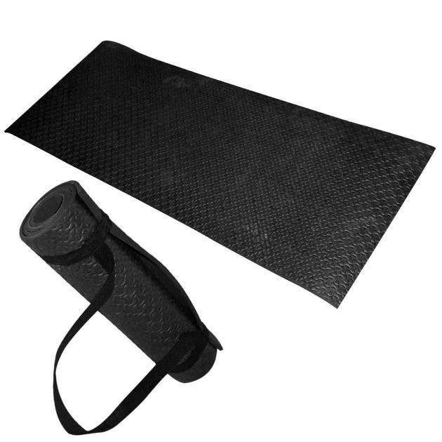 Tapis de sport 150 cm x 50 cm Noir avec sangle de transport pour tapis de yoga - 06 mois